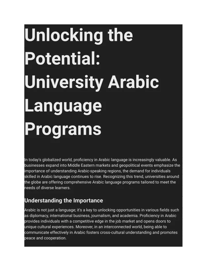 unlocking the potential university arabic