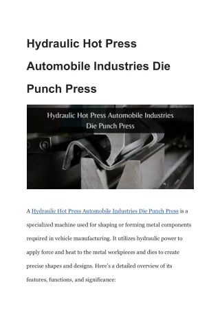 Hydraulic Hot Press Automobile Industries Die Punch Press