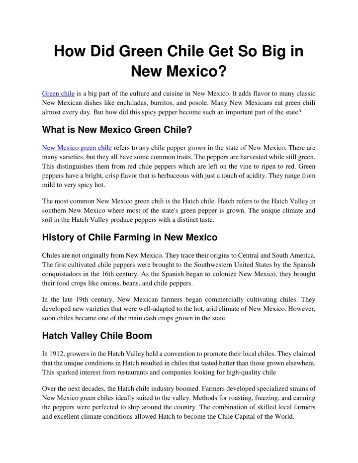 how did green chile get so big in new mexico