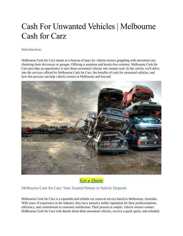 cash for unwanted vehicles melbourne cash for carz