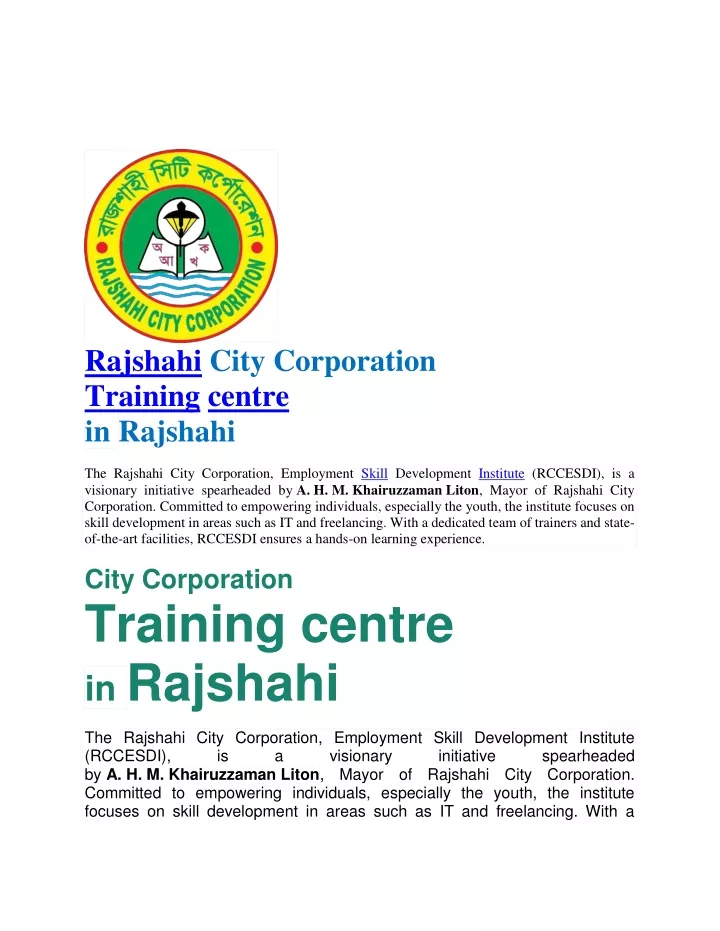 rajshahi city corporation training centre