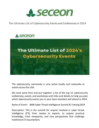 The Ultimate List of Cybersecurity Events and Conferences in 2024 - Seceon