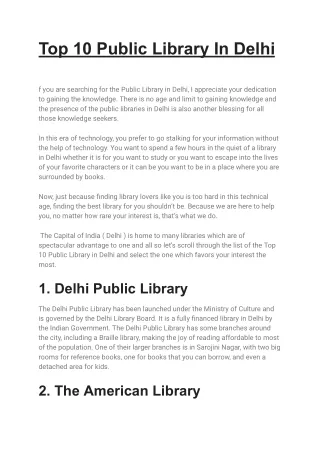 Top 10 Public Library In Delhi