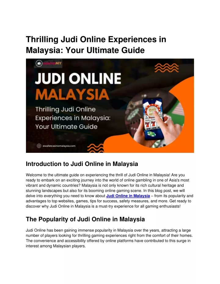 thrilling judi online experiences in malaysia