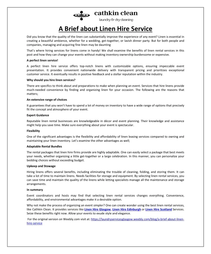 a brief about linen hire service