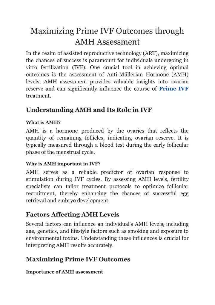 maximizing prime ivf outcomes through