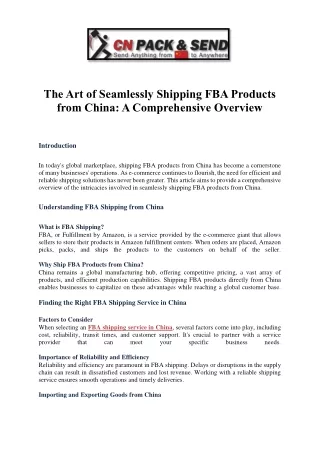 The Art of Seamlessly Shipping FBA Products from China: A Comprehensive Overview