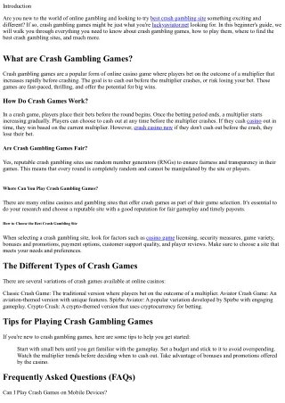 A Beginner's Guide to Playing Crash Gambling Games