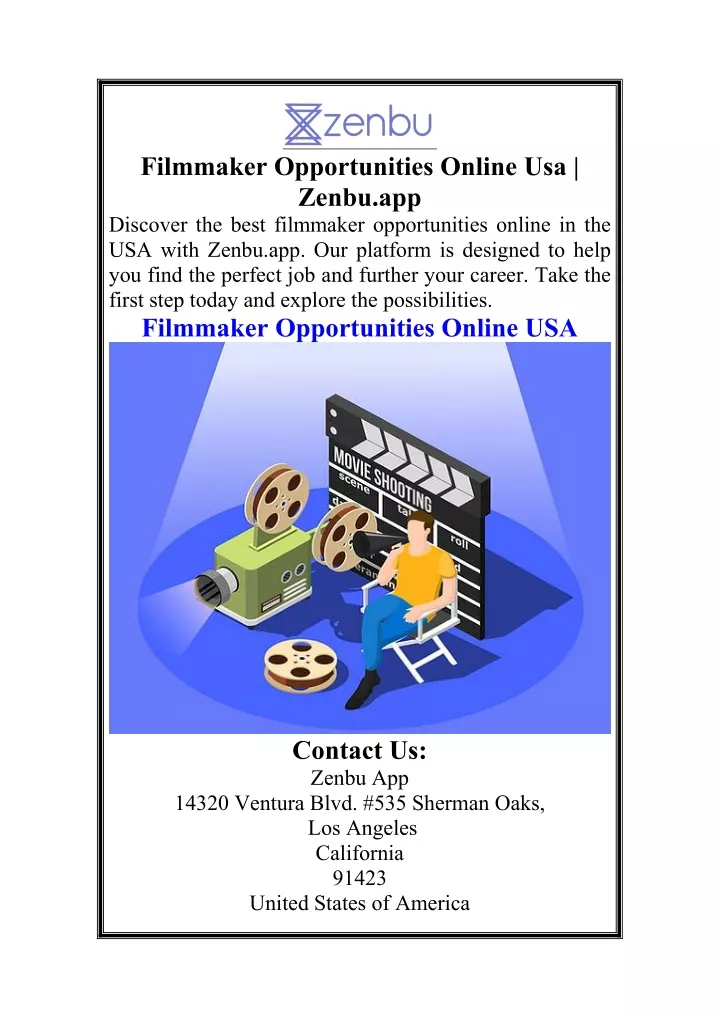 filmmaker opportunities online usa zenbu