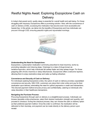 restful nights await exploring eszopiclone cash