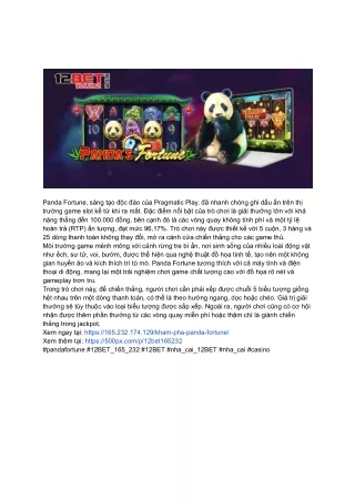 Panda Fortune: Game Slot Đầy Thách Thức Và Thưởng Lớn Tại 12BET 165 232