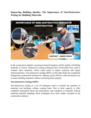 The Importance of Non-Destructive Testing in Construction
