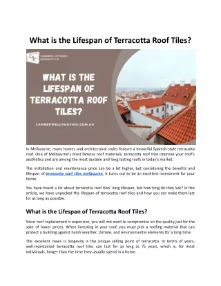 What is the Lifespan of Terracotta Roof Tiles?