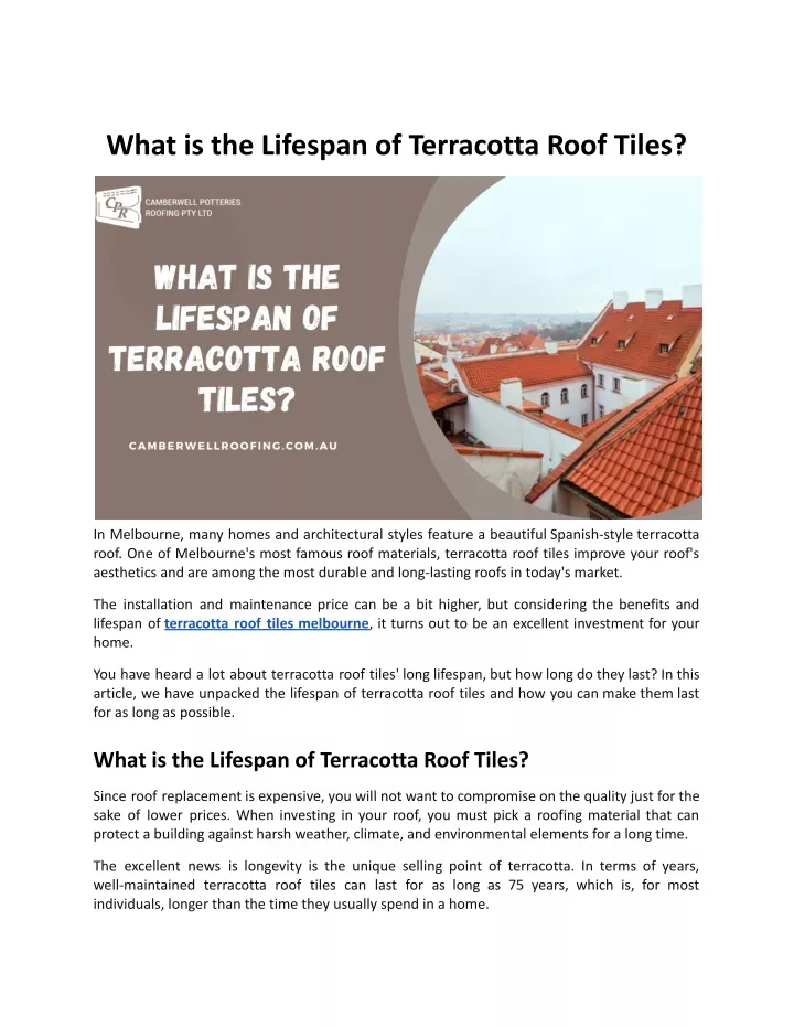 what is the lifespan of terracotta roof tiles