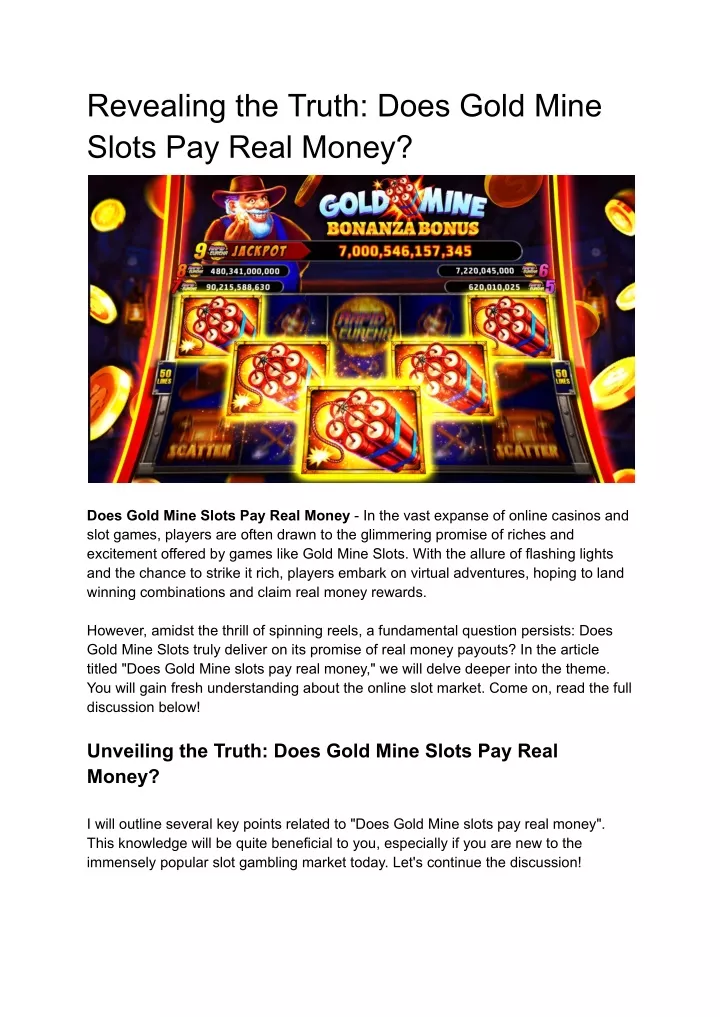 revealing the truth does gold mine slots pay real