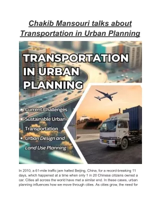 Urban Planning Expertise: Chakib Mansouri on Transportation Strategies