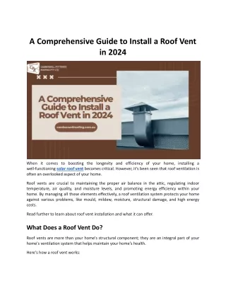 A Comprehensive Guide to Install a Roof Vent in 2024