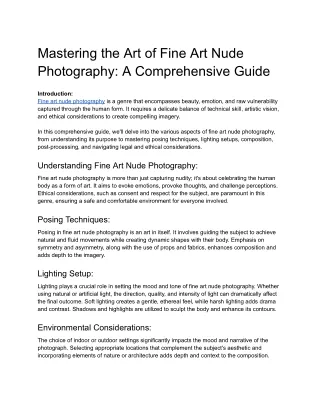 _Mastering the Art of Fine Art Nude Photography_ A Comprehensive Guide