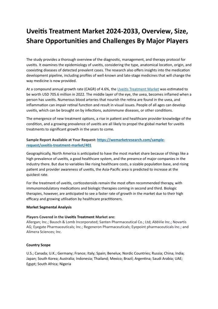 uveitis treatment market 2024 2033 overview size