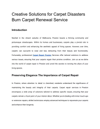 Creative Solutions for Carpet Disasters Burn Carpet Renewal Service