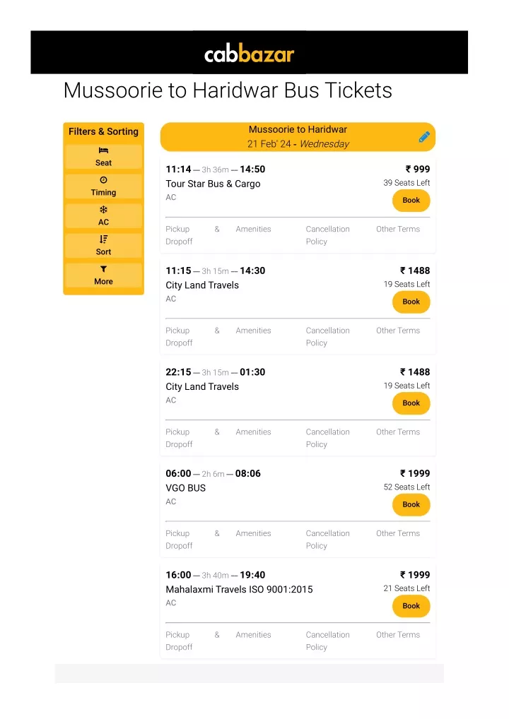 mussoorie to haridwar bus tickets