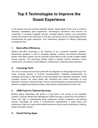 Top 5 Technologies to Improve the Guest Experience