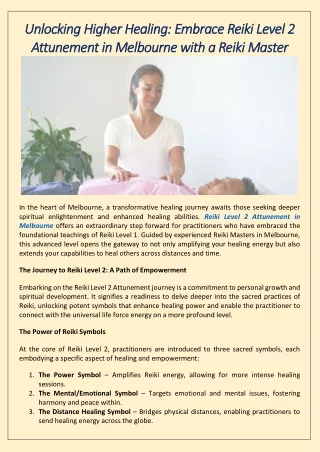 Unlocking Higher Healing Embrace Reiki Level 2 Attunement in Melbourne with a Reiki Master