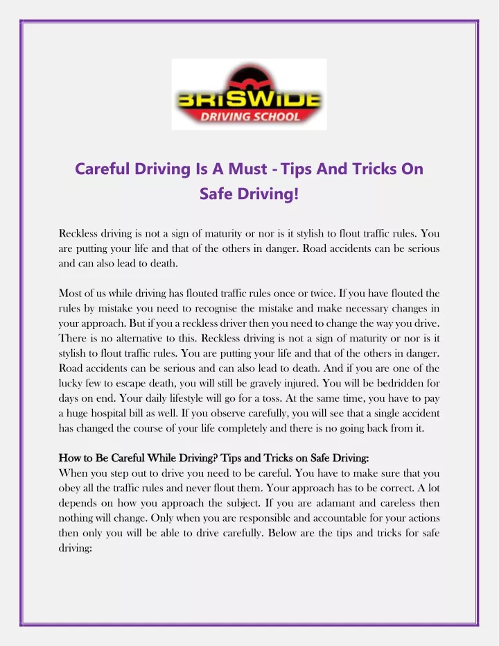 careful driving is a must tips and tricks on safe