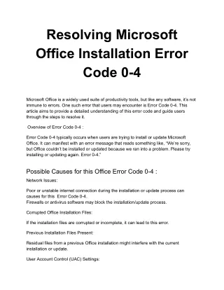 Resolving Microsoft Office Installation Error Code 0-4