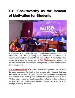E.S. Chakravarthy as the Beacon of Motivation for Students