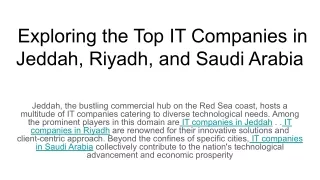 Exploring the Top IT Companies in Jeddah, Riyadh, and Saudi Arabia