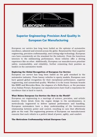Superior Engineering- Precision And Quality In European Car Manufacturing
