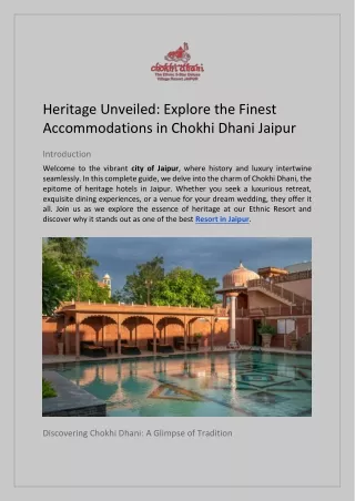 Heritage Unveiled: Explore the Finest Accommodations in Chokhi Dhani Jaipur