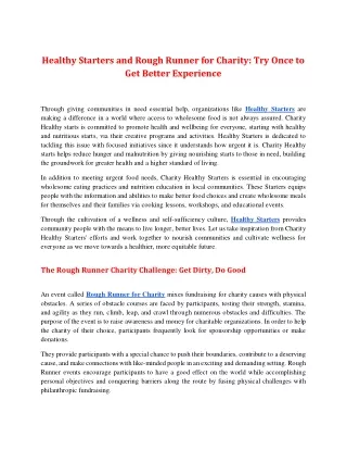Healthy Starters and Rough Runner for Charity Try Once to Get Better Experience