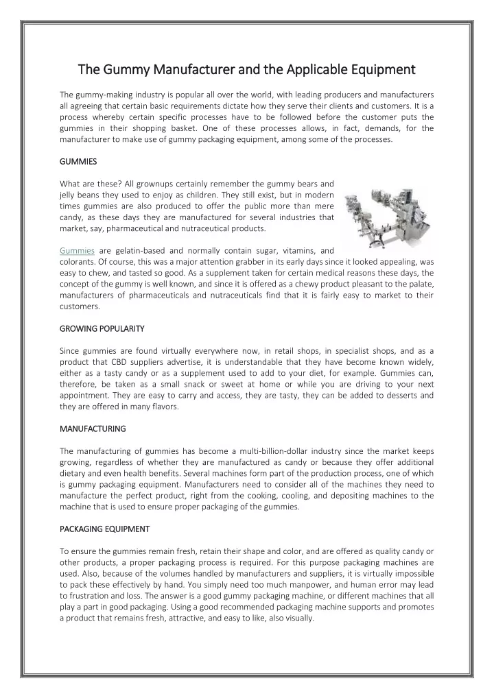 the gummy manufacturer and the applicable
