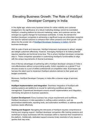 Expert Solutions Is The Top HubSpot Developer Company India