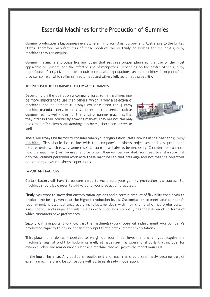 essential machines for the production of gummies