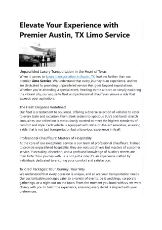 Elevate Your Experience with Premier Austin, TX Limo Service