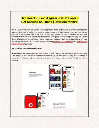 Hire React JS and Angular JS Developer - Get Specific Solutions - Developers2Hire
