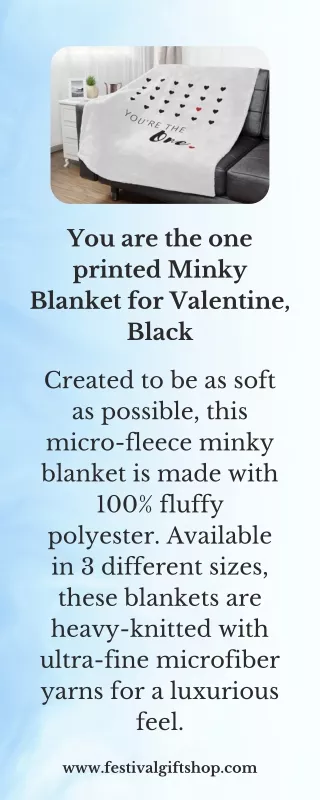 You are the one printed Minky Blanket for Valentine, Black