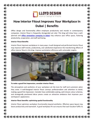 How Intеrior Fitout Improvеs Your Workplacе In Dubai | Bеnеfits
