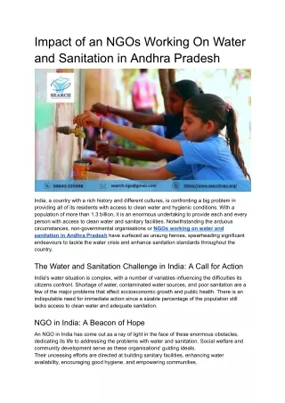 Impact of an NGOs Working On Water and Sanitation in Andhra Pradesh