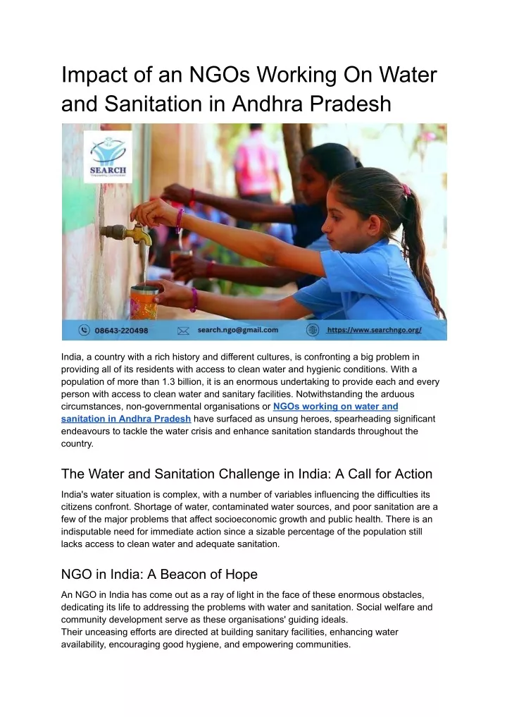 impact of an ngos working on water and sanitation