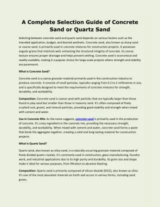 A Complete Selection Guide of Concrete Sand or Quartz Sand