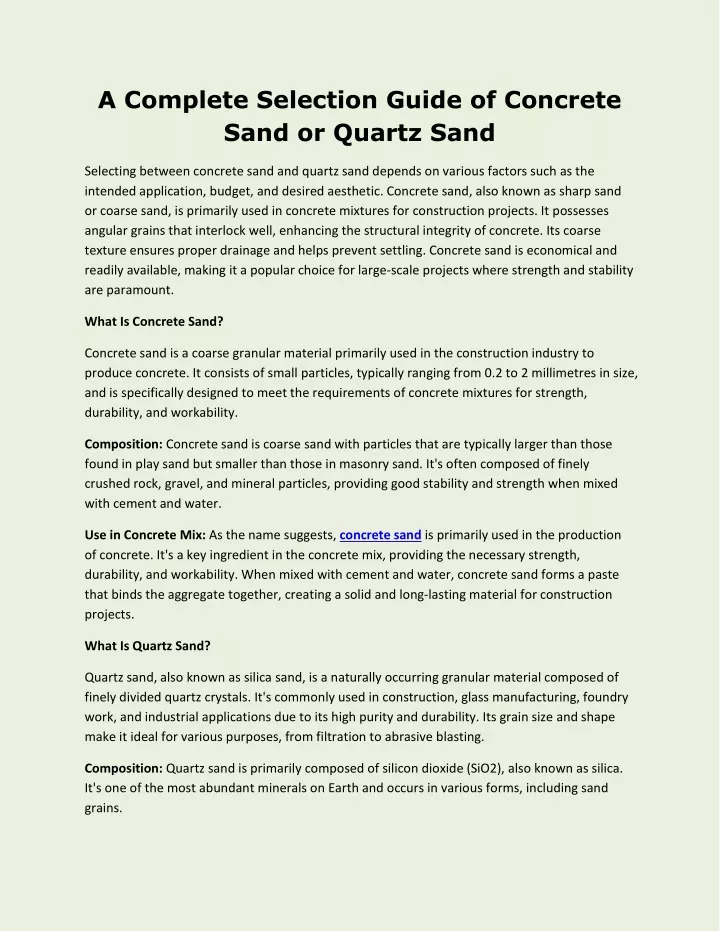 a complete selection guide of concrete sand
