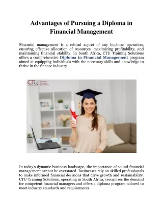Advantages of Pursuing a Diploma in Financial Management