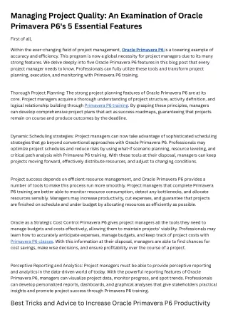 Managing Project Quality An Examination of Oracle Primavera P6's 5 Essential Features