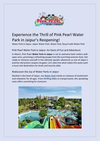 Experience the Thrill of Pink Pearl Water Park in Jaipur's Reopening!