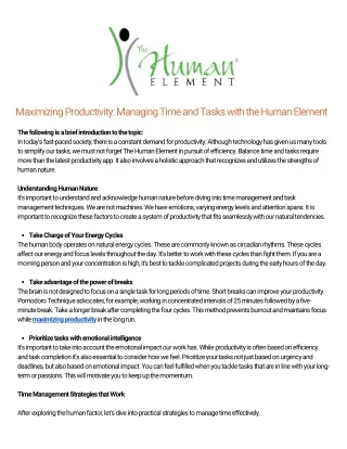 Maximizing Productivity Managing Time and Tasks with the Human Element