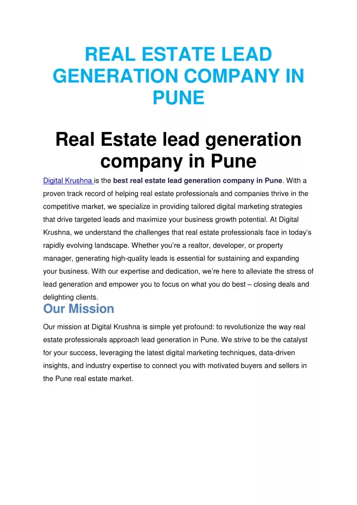 real estate lead generation company in pune